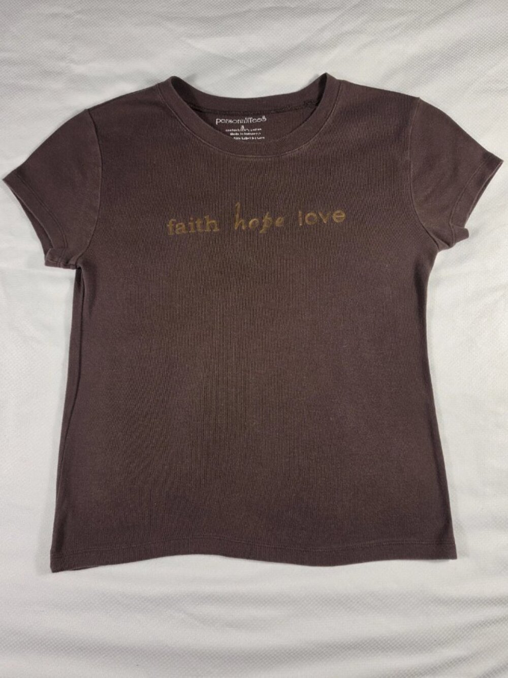 Vtg PersonaliTees shirt Womens S Brown Faith Hope Love Y2K EUC Vintage